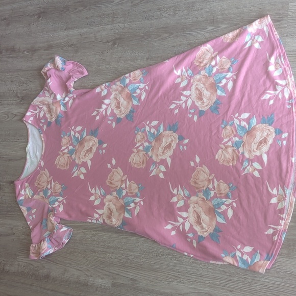 EUC Ruffle Sleeve Floral Pattern Terry Knit Dress - Size L - Picture 1 of 6